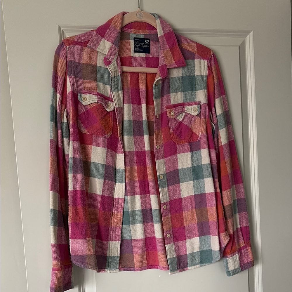 Colorful Plaid Button-Up Shirt